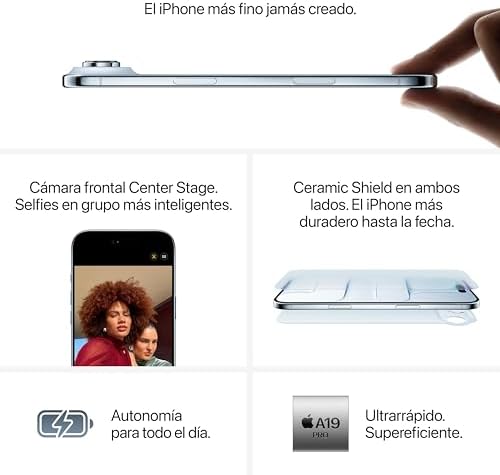 Apple iPhone Air de 512 GB El iPhone más Fino jamás Creado, Pantalla de 6,5 Pulgadas con Promotion hasta 120 Hz, Chip A19 Pro, cámara Frontal Center Stage, autonomía para el día Entero; Azul Cielo : Amazon.es: Electrónica - Imagen 4