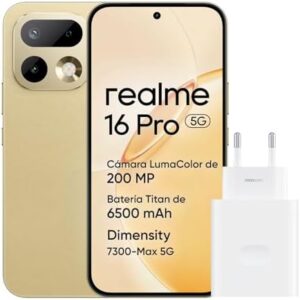 realme 16 Pro 5G Smartphone, 8GB+256GB, Pantalla AMOLED 144Hz 6,78″, Batería 6500mAh, Cámara 200MP OIS, IP69K, Carga Rápida 45W, Dual SIM, Next AI, Oro Amazon.es: Electrónica