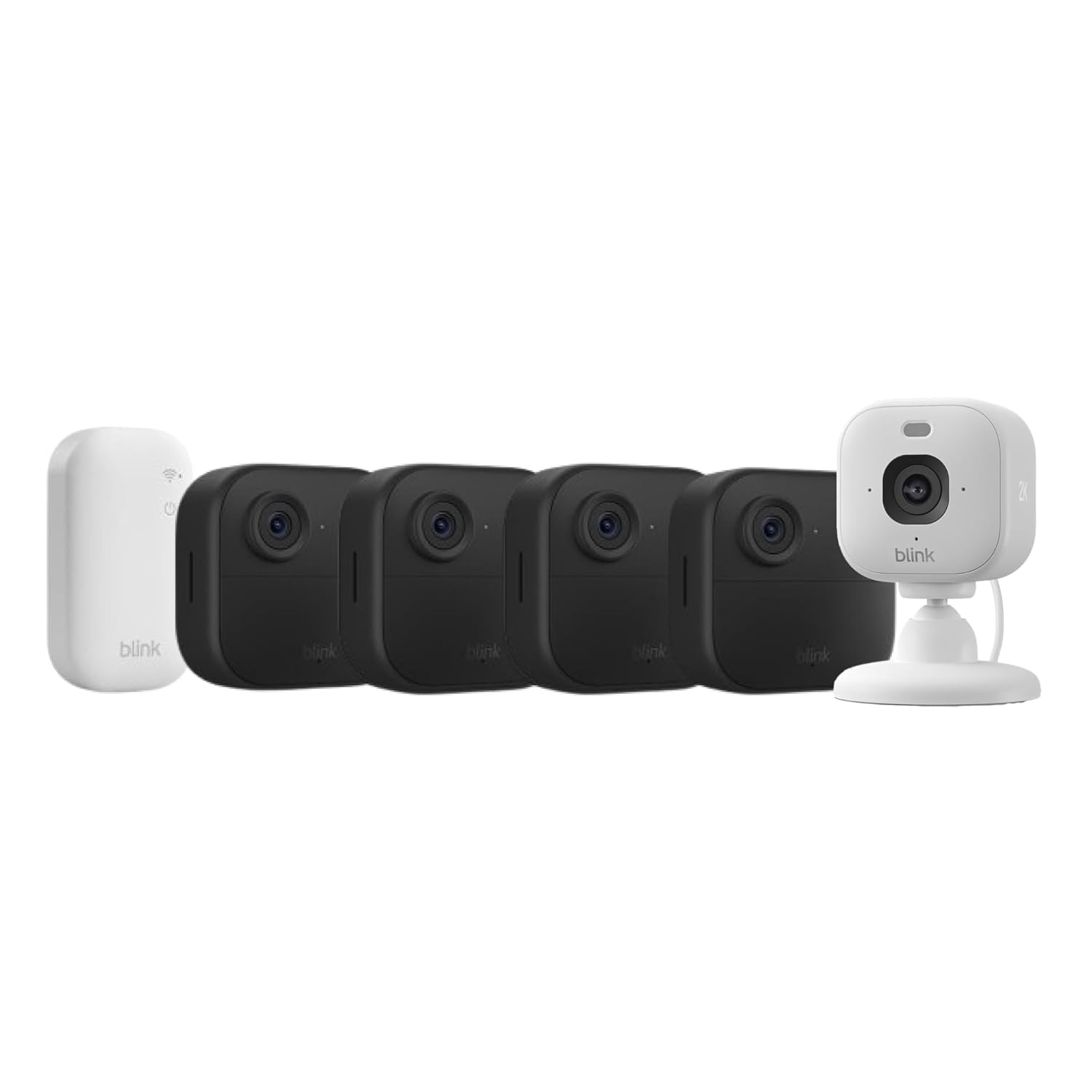Blink Outdoor 4 + Cámara Mini 2K+ Blink Blanco (última generación) | cámara de seguridad inteligente HD sin cables, 2 años de autonomía| sistema de 4 cámara con Sync Module Core...