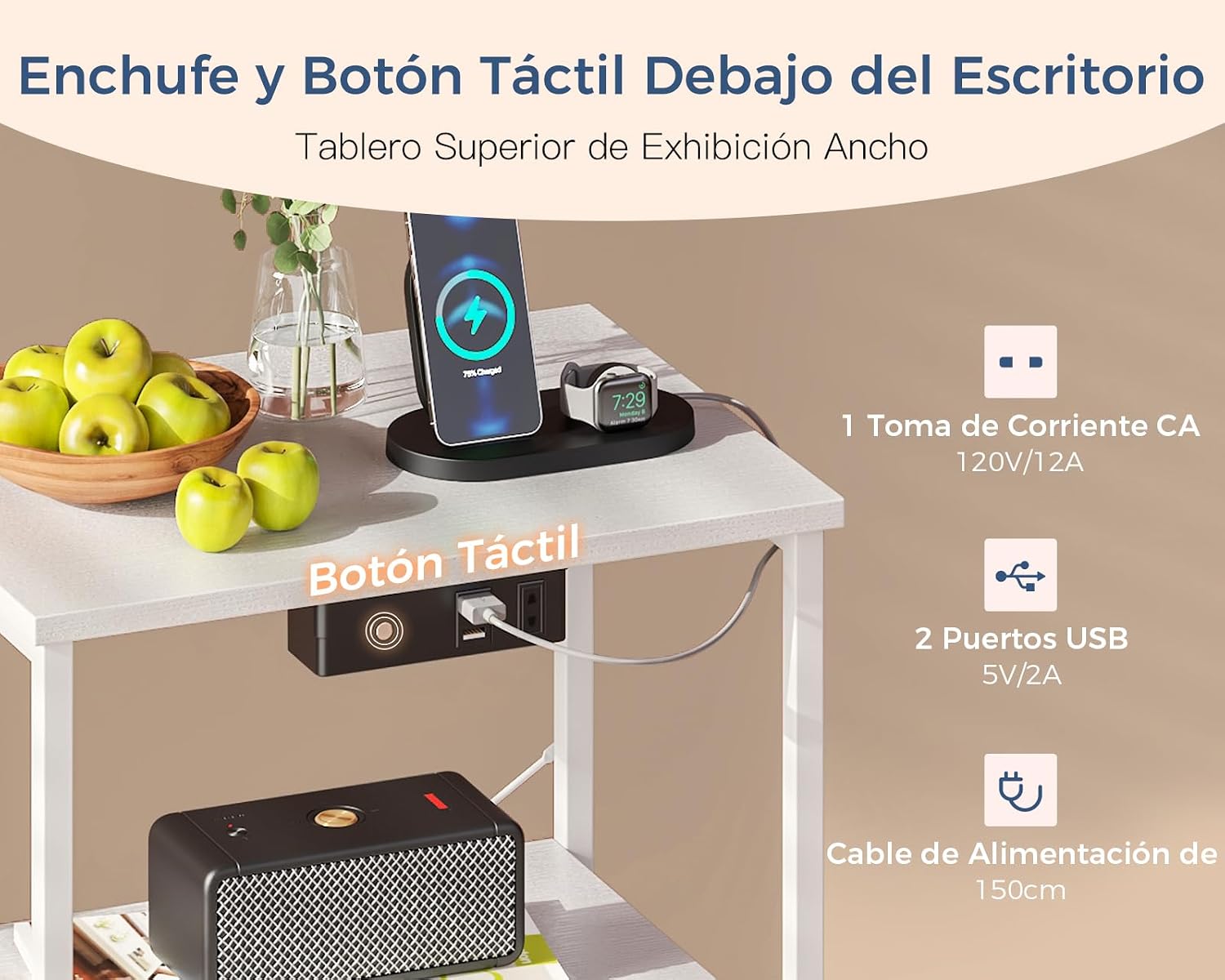 Chollo Coleshome Mesitas de Noche, con Enchufe, 2 Puertos USB y Tira de Luces LED, Mesita de Noche con 2 Cajones de Tela y 1 Espacio de Almacenamiento, 40 x 30 x 60 cm, 1 Paquete