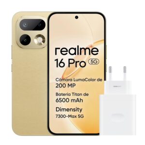 realme 16 Pro 5G Smartphone, 8GB+256GB, 144Hz 6.78" AMOLED Display, 6500mAh Battery, 200MP OIS Camera, IP69K, Quick Charge 45W, Dual SIM, Next AI, Gold