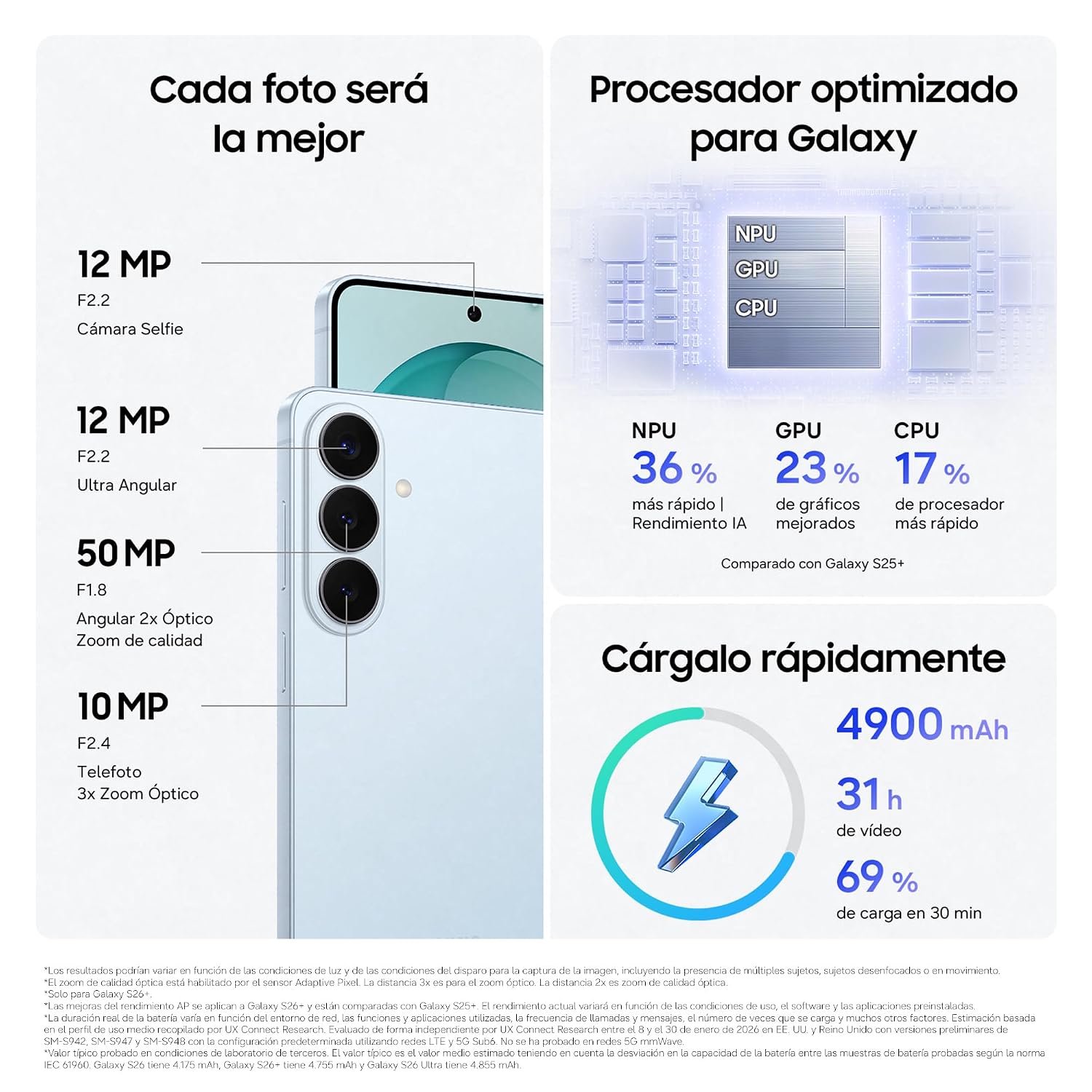 Samsung Galaxy S26+ 256GB, Mobile Phone with Galaxy AI, 50MP Camera, 12GB RAM, 4900mAh Battery, Manufacturer Warranty 3 Years + 1 Year Extra Year, Black (Spanish Version)