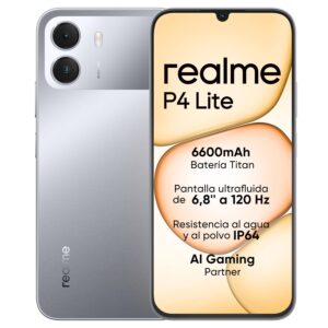 Smartphone realme P4 Lite 4G, 4GB+256GB, Pantalla LCD HD 120Hz 6,8", Batería Titan 6600mAh, Carga 15W, Carga inversa 6W, IP64 Antipolvo e Impermeable, Sistema Next IA, Gris...